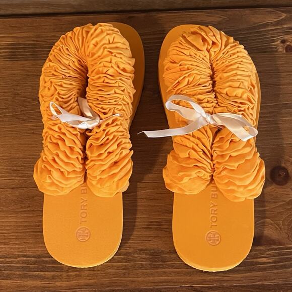 Tory Burch The Yo-Yo Squash Orange Flip-Flops Sandals Size 7 Women’s - Picture 5 of 10